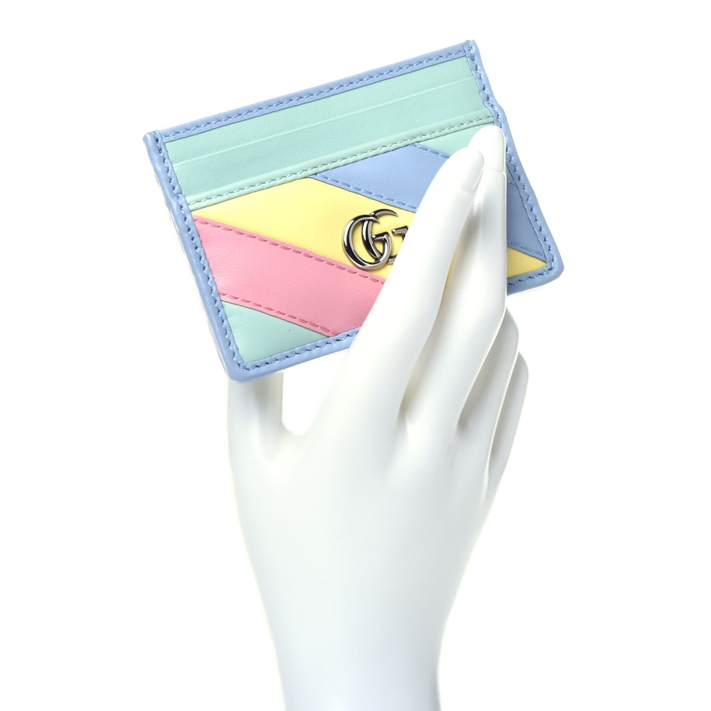 Calfskin Matelasse Diagonal GG Marmont Card Holder Wallet Multicolor Pastel
