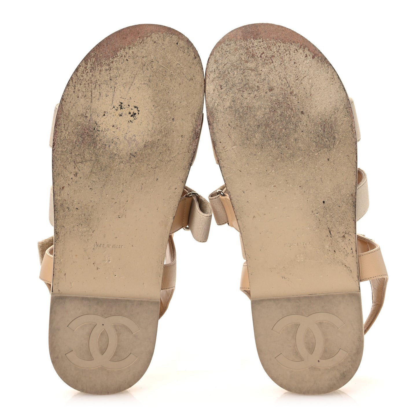 Stretch Fabric Lambskin CC Flat Sandals 39 Beige