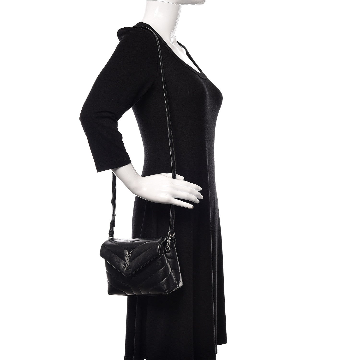 Saint Laurent Calfskin Y Quilted Monogram Toy Loulou Crossbody Bag Black 2 of 11