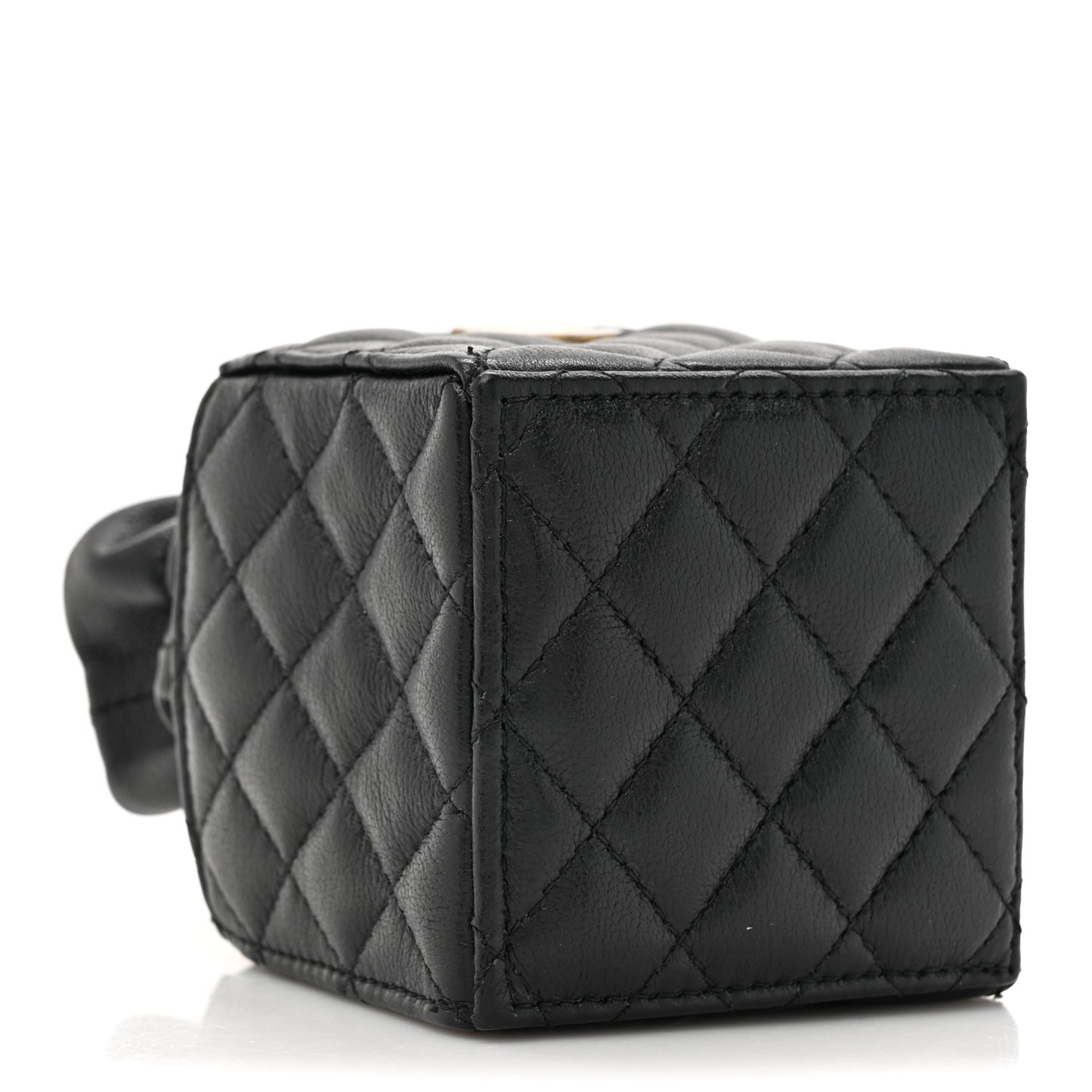 Calfskin Quilted Mini Drawstring Bucket Bag Black