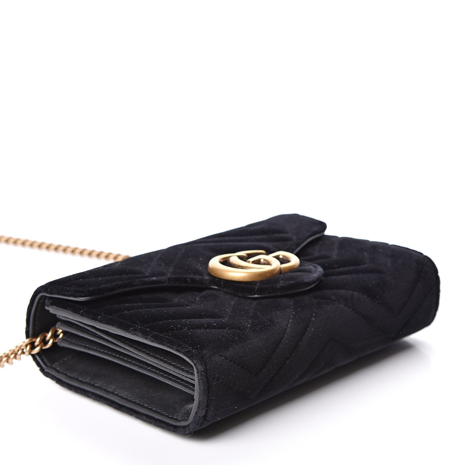 Gucci Velvet Matelasse GG Marmont Chain Wallet Black 3 of 9