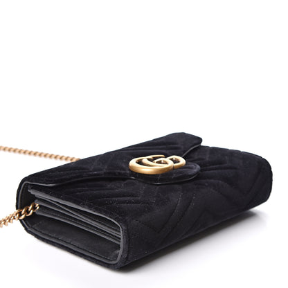 Gucci Velvet Matelasse GG Marmont Chain Wallet Black 3 of 9
