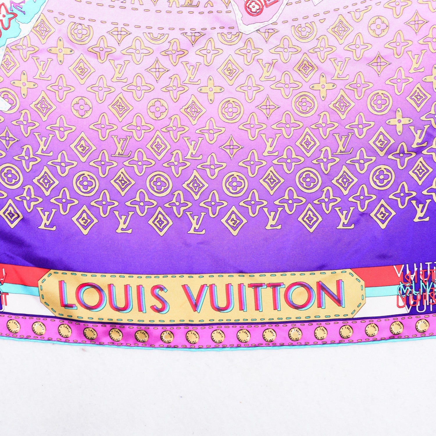 Louis Vuitton Silk Monogram Map Square Scarf Cassis 3 of 5