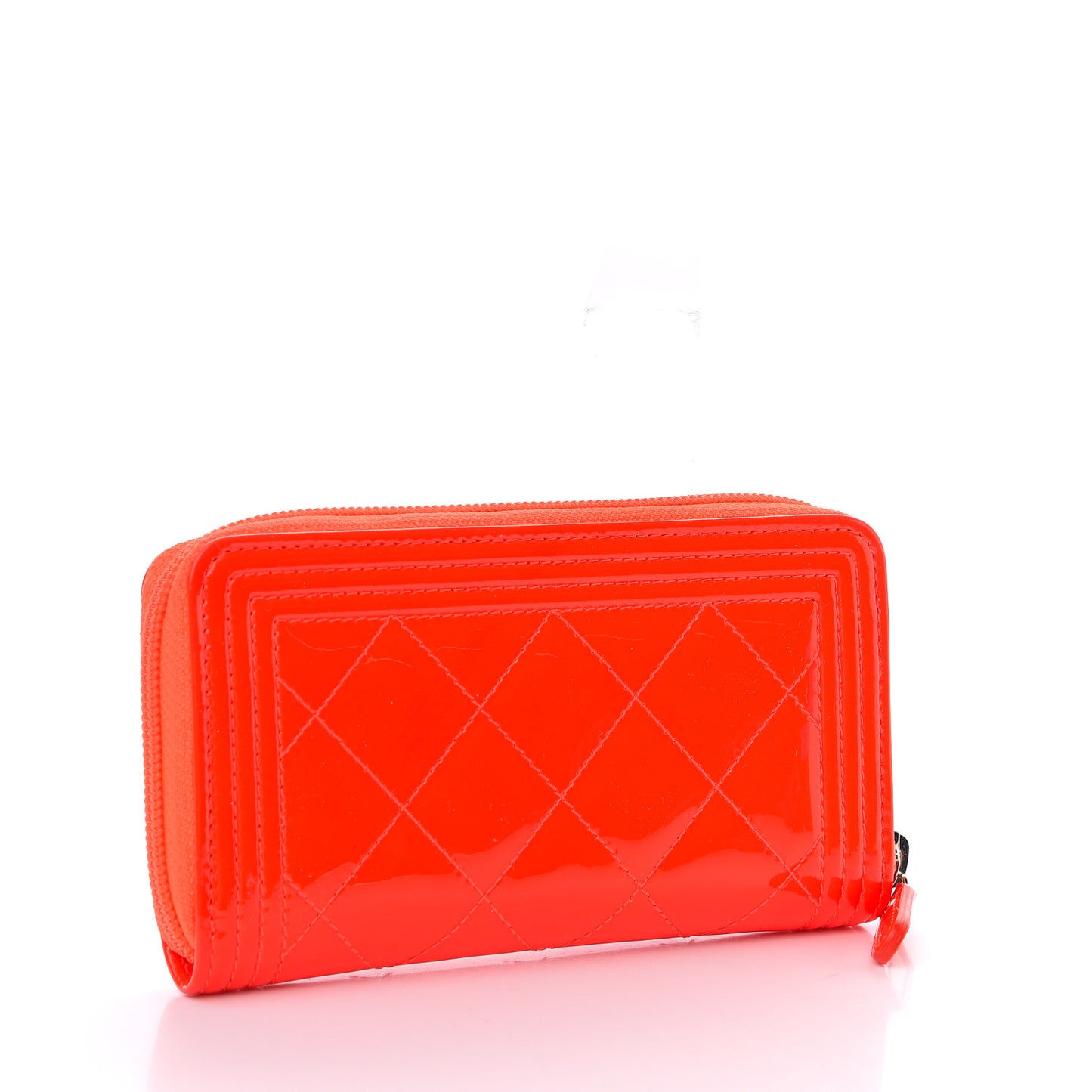 Patent Quilted Small Boy Zip Around Wallet Orange