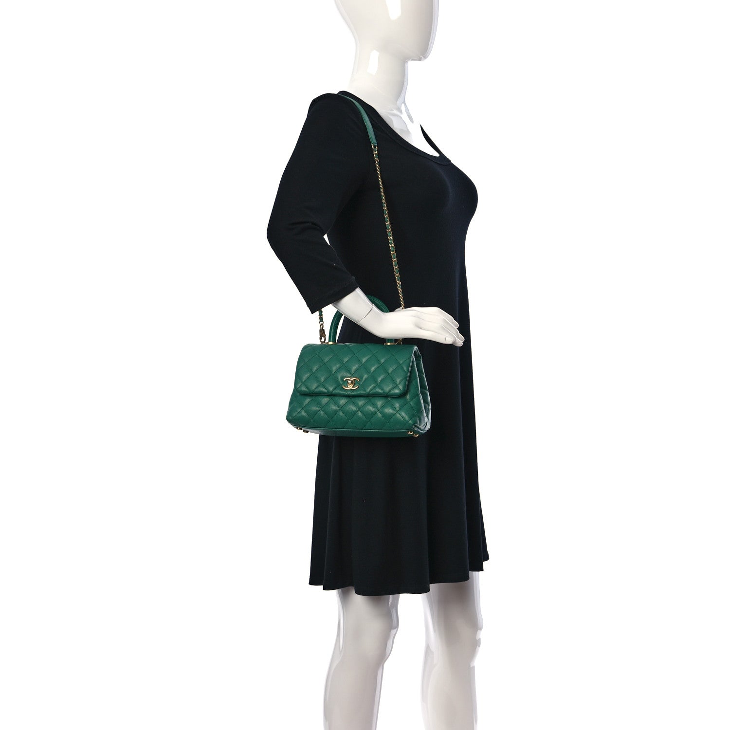Chanel Caviar Quilted Lizard Embossed Mini Coco Handle Flap Green 2 of 13
