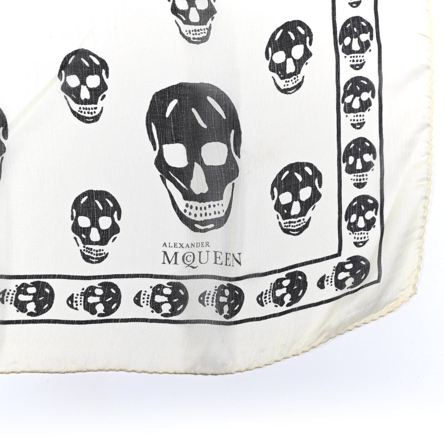 Silk Chiffon Skull Scarf Ivory Black