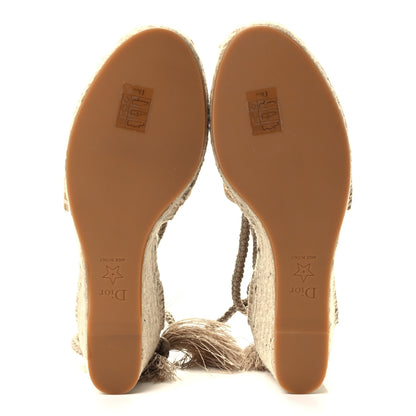 Christian Dior Canvas Embroidered Granville Ankle Tie Espadrille Wedges 40 Cream 7 of 11