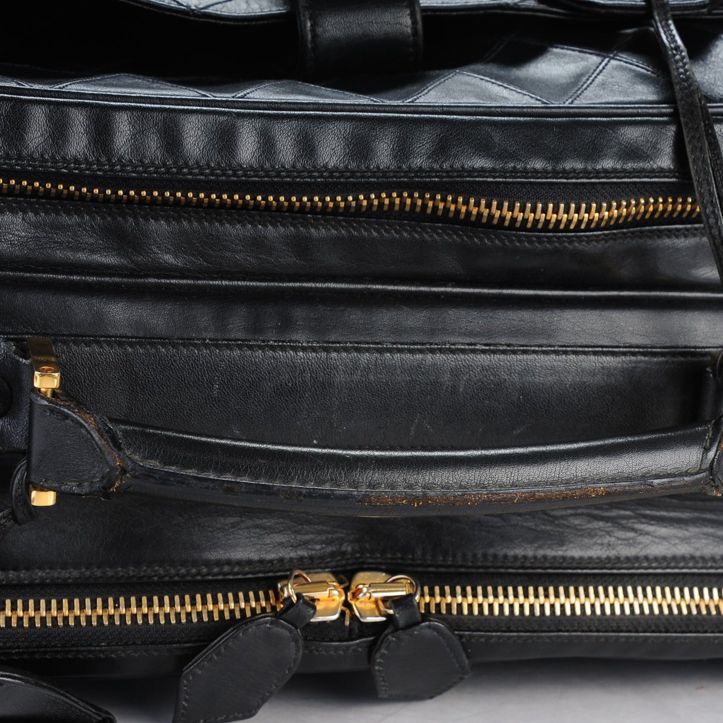 Lambskin Stitched Suitcase Travel Bag Black