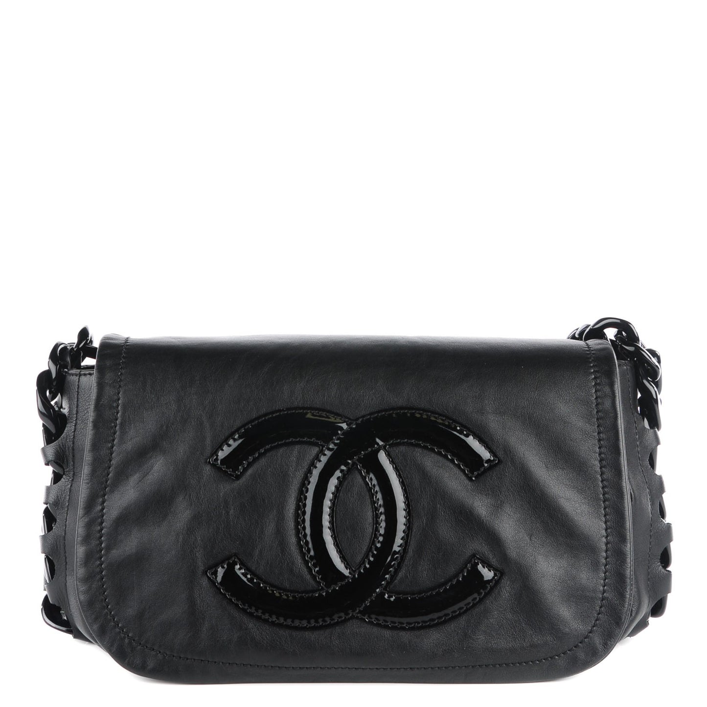 Calfskin Modern Chain Rhodoid Flap Black