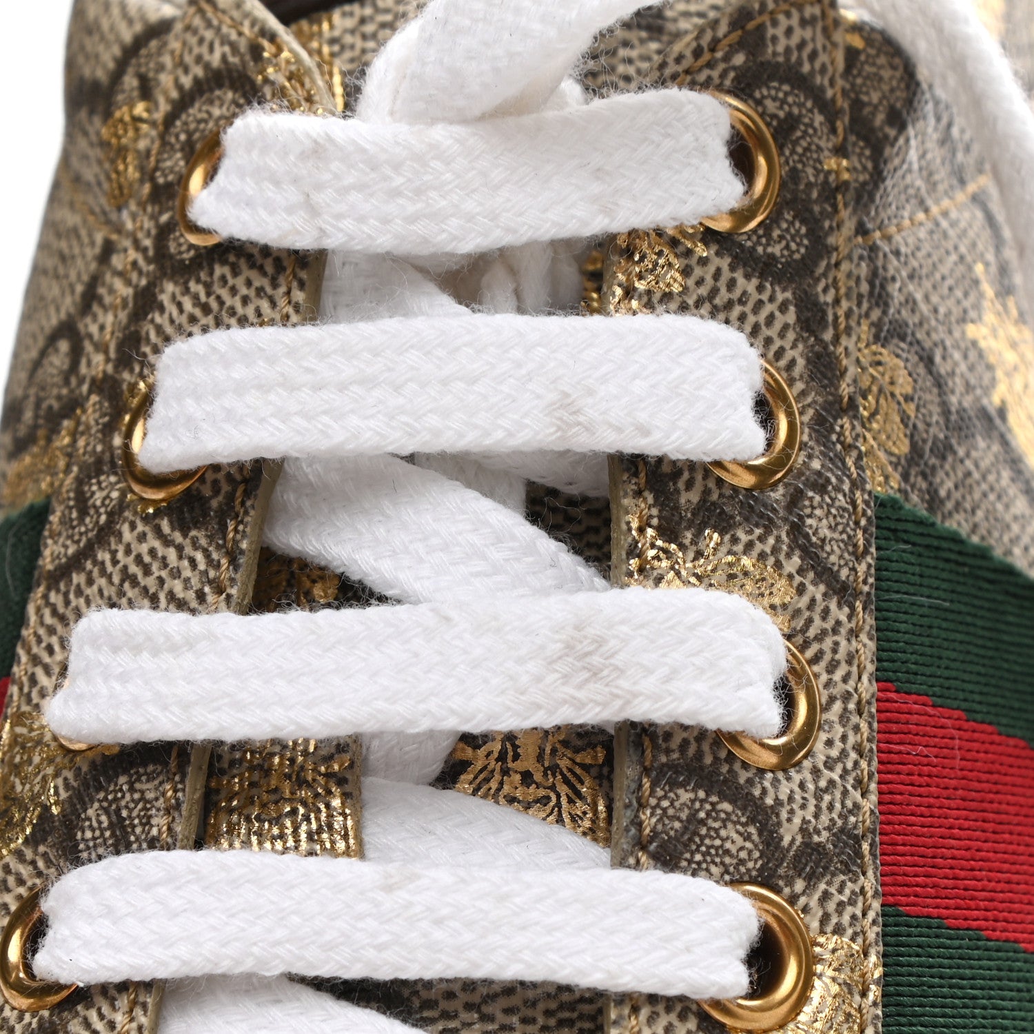 Gucci GG Supreme Monogram Bees Ayers Web Womens Ace Sneakers 42 Beige Oro Green Red 10 of 13