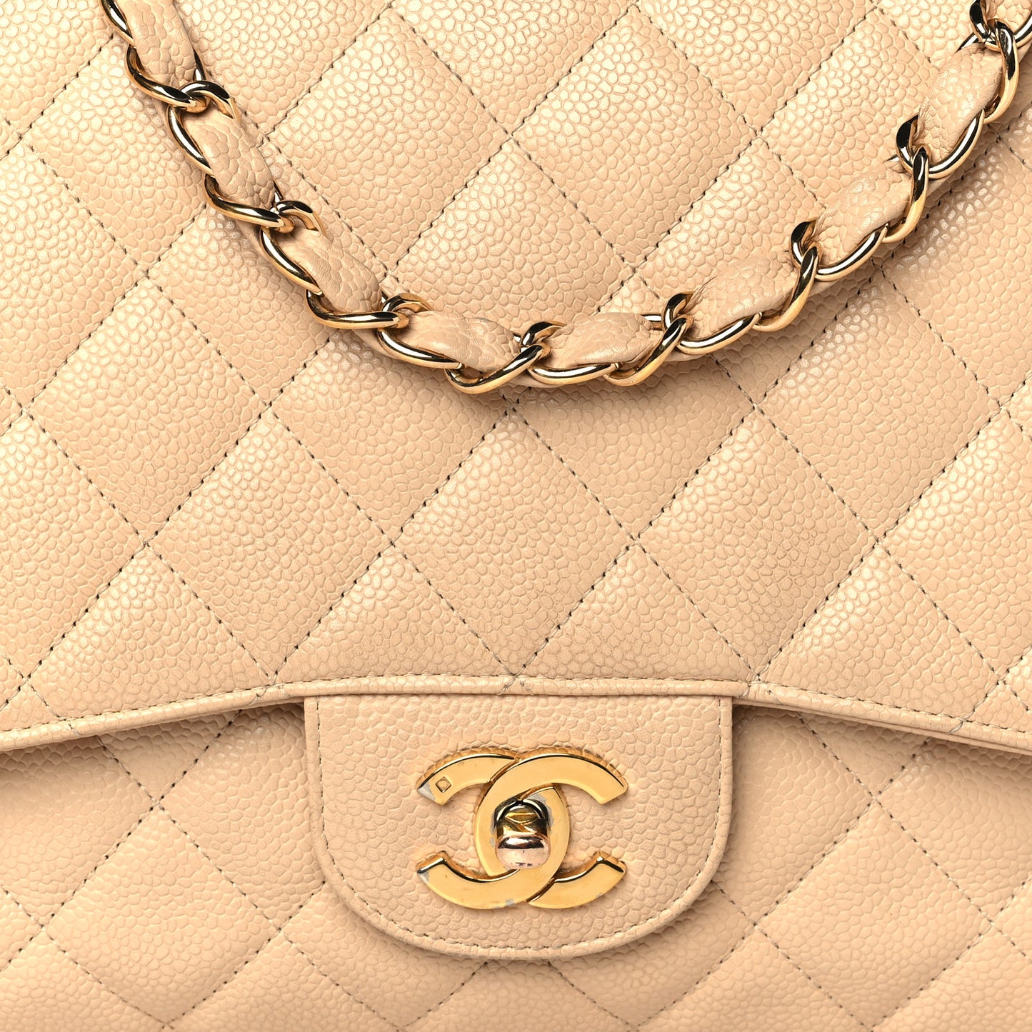 Caviar Quilted Jumbo Single Flap Beige Clair