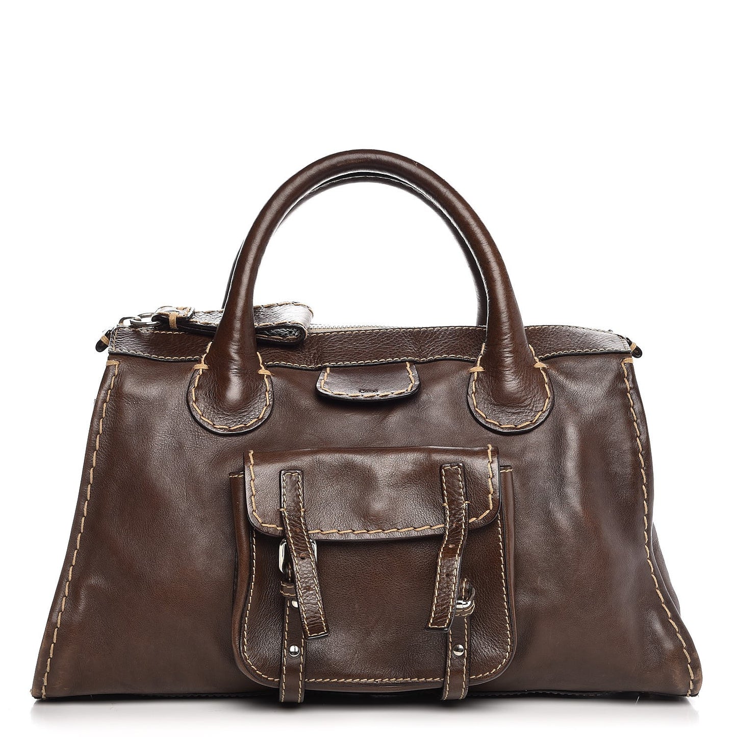 Calfskin Edith Satchel Brown