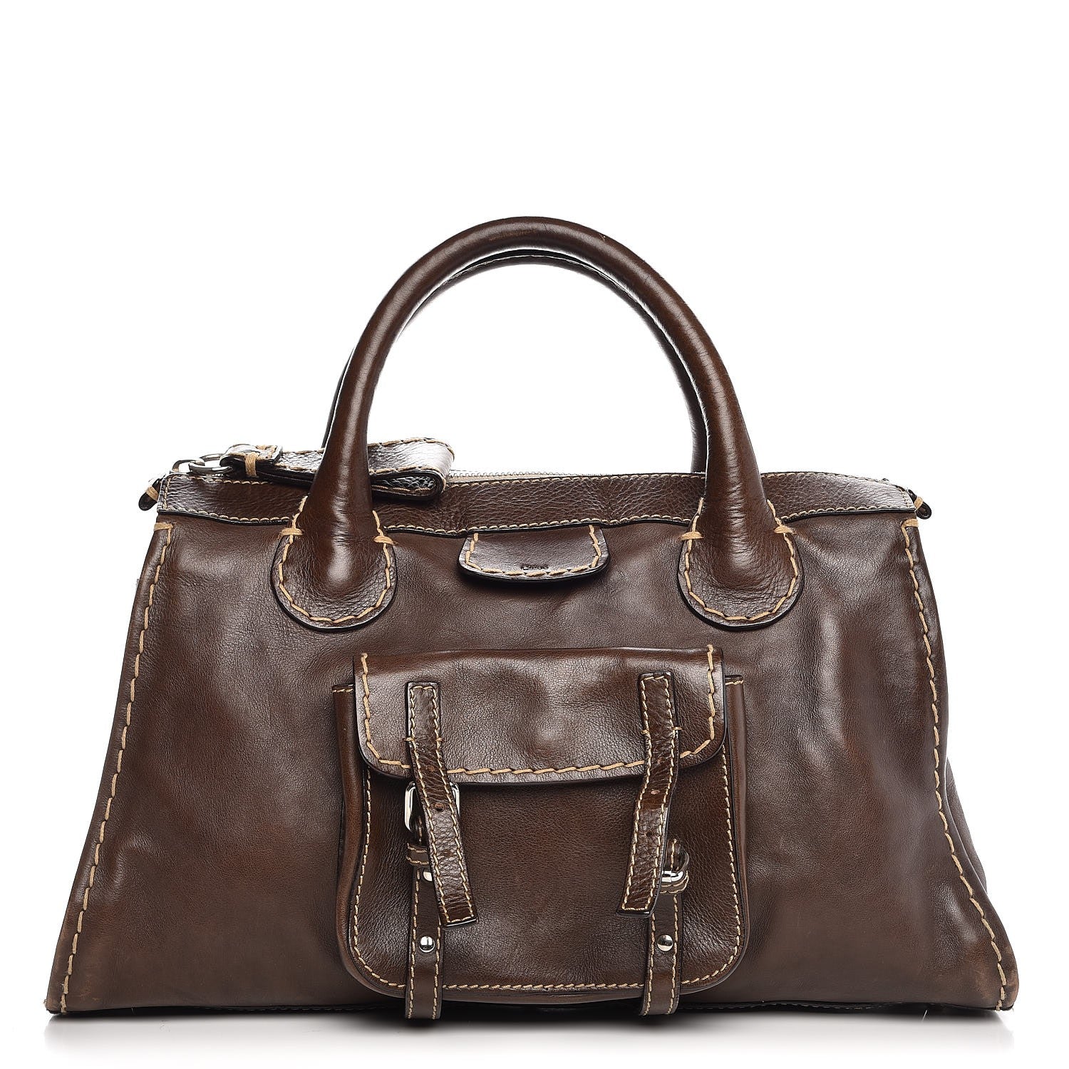 Chloe Calfskin Edith Satchel Brown 1 of 12