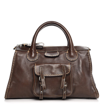 Chloe Calfskin Edith Satchel Brown 1 of 12