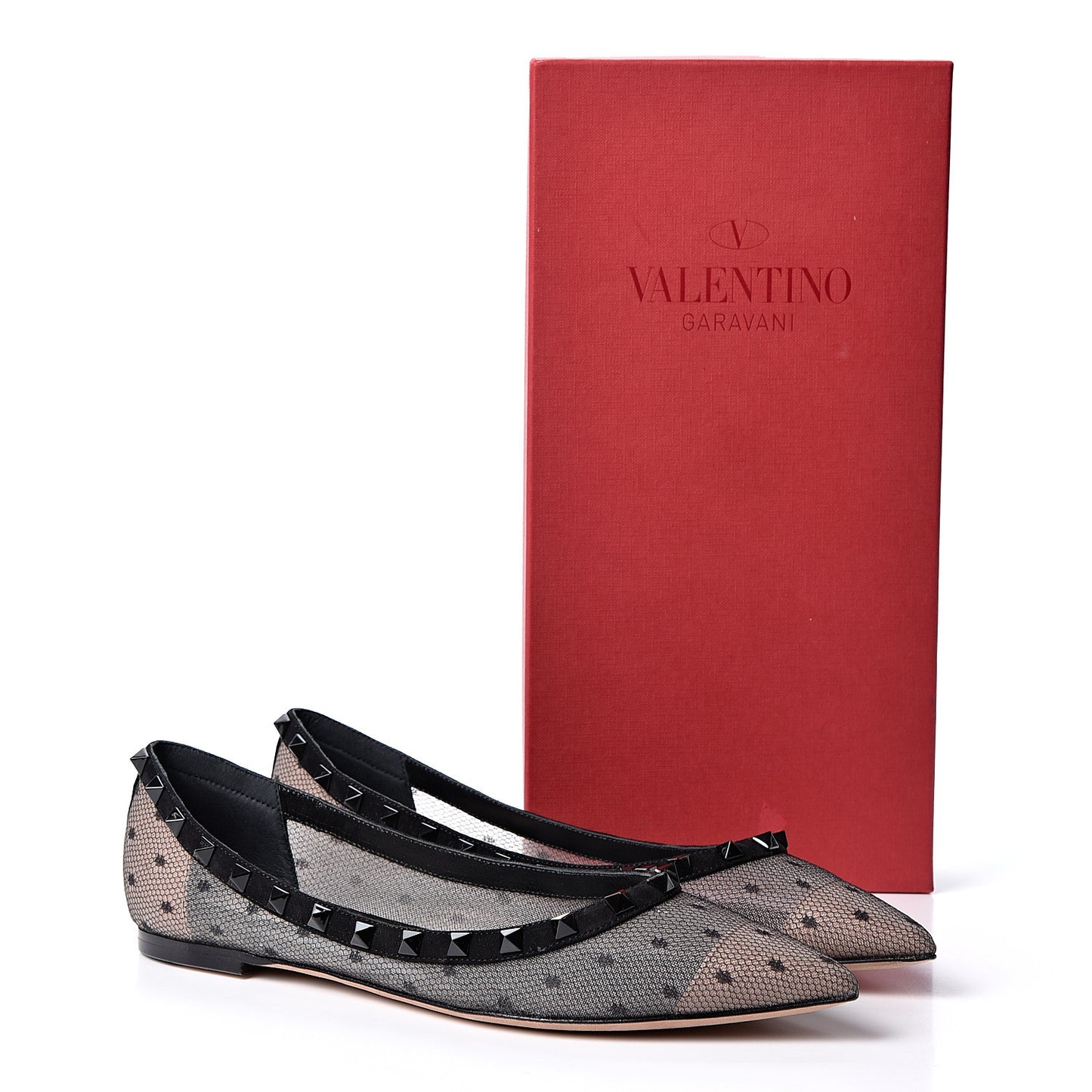 Mesh Point d'Esprit Rockstud Ballerina Flats 39 Black