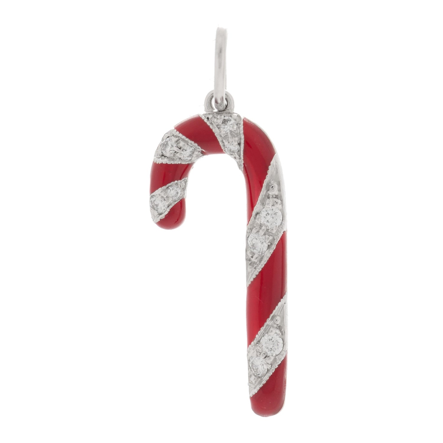 Tiffany Platinum Enamel Diamond Candy Cane Charm 1 of 3