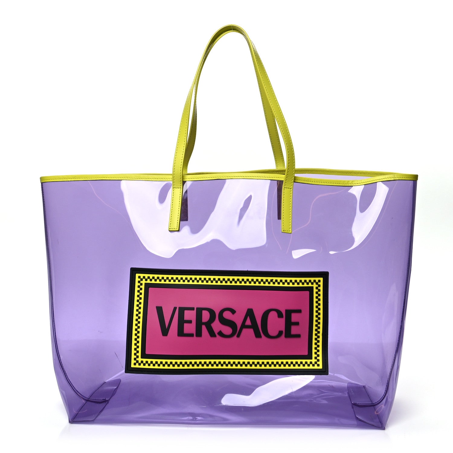 Versace Vinyl Calfskin 90s Logo Tote Purple Yellow 3 of 14