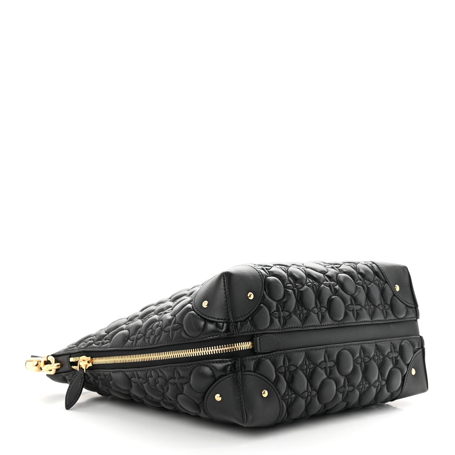 Lambskin Quilted Flowers Triangle Softy Black