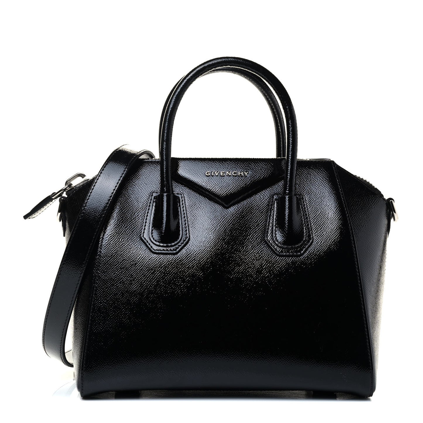 Textured Patent Calfskin Small Antigona Black