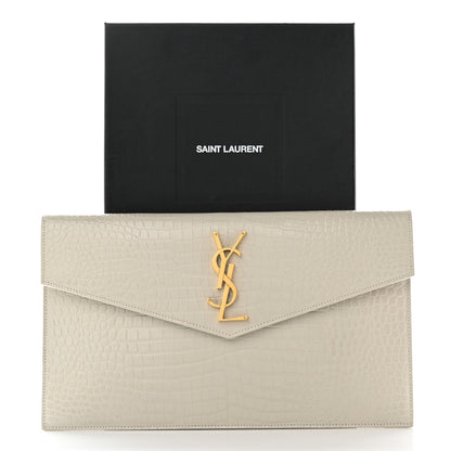Saint Laurent Calfskin Crocodile Embossed Uptown Monogram Pouch Crema Soft 13 of 13