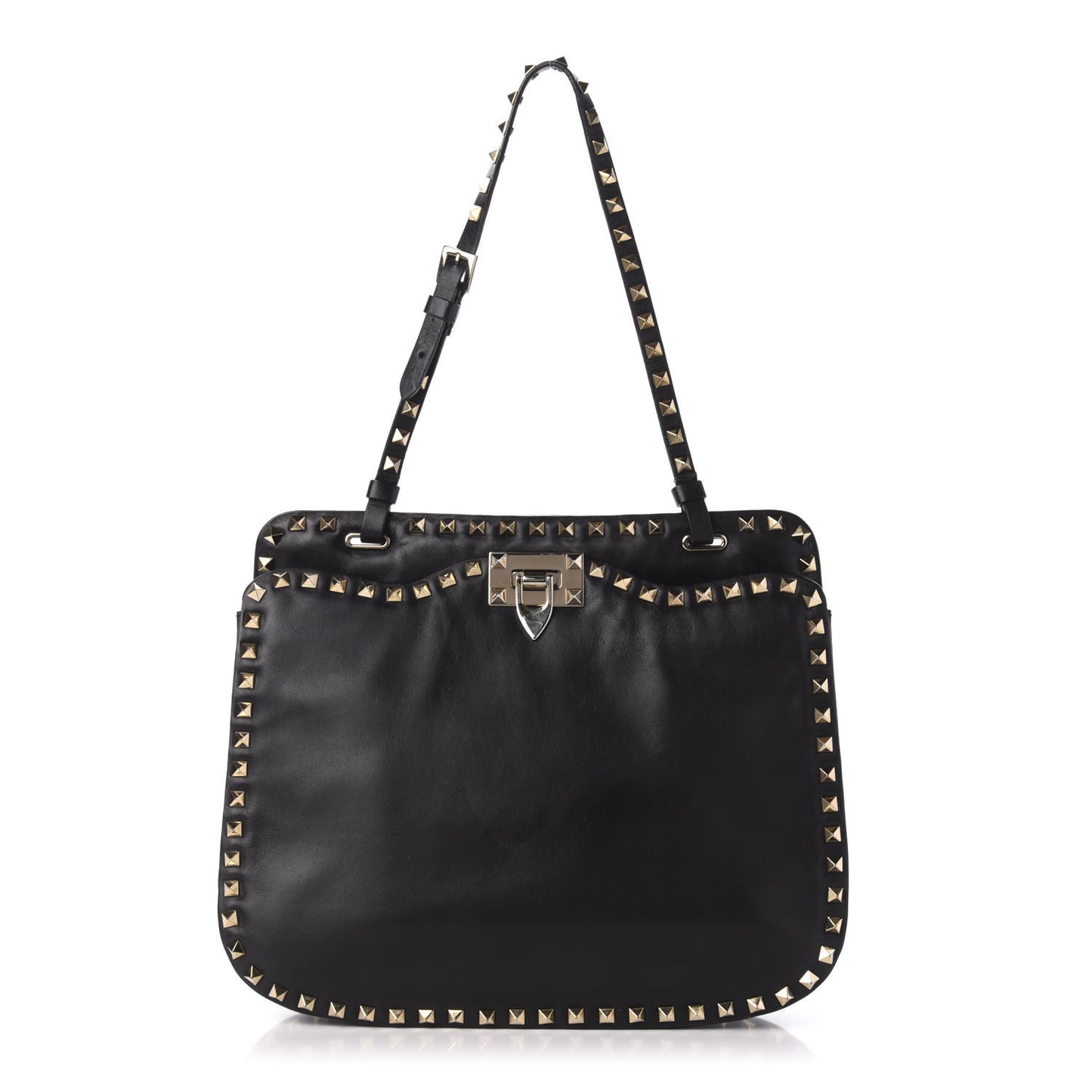 Vitello Rockstud Shoulder Satchel Black
