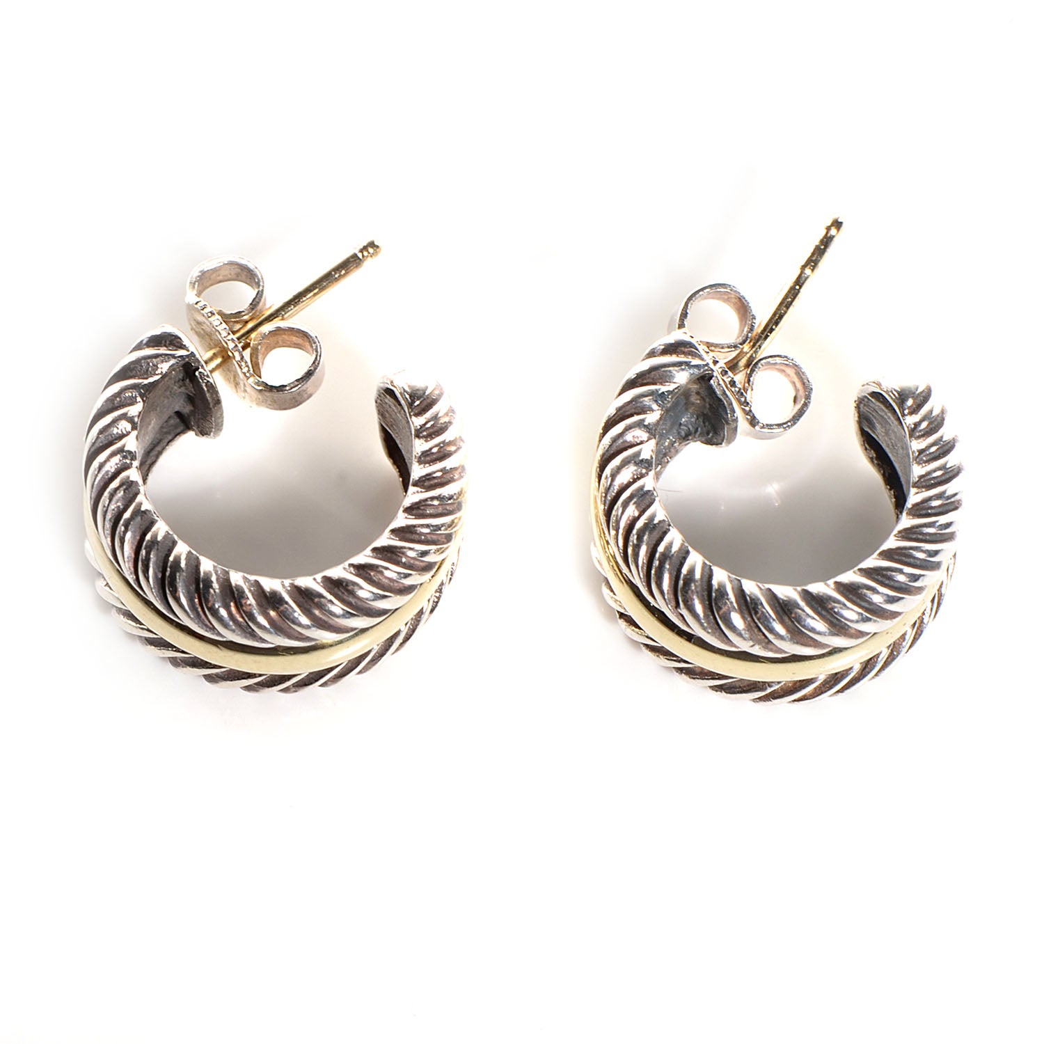 David Yurman Sterling Silver 14K Yellow Gold 16mm Cable Classics Hoop Earrings 3 of 7