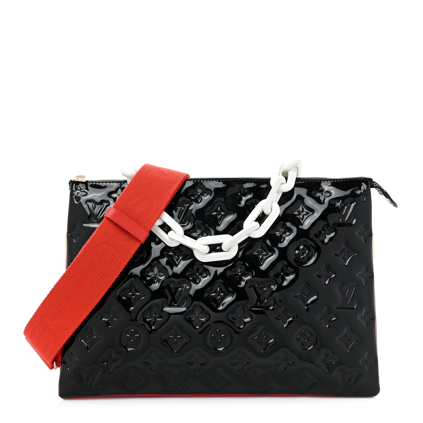 Patent Embossed Monogram Lambskin Coussin MM Black Red