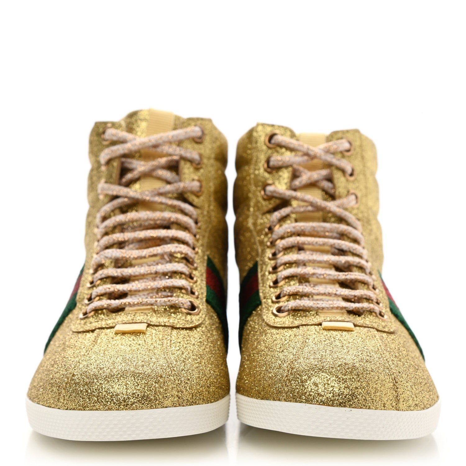 Gucci Glitter Web New Bright High Top Sneakers 37.5 Oro 2 of 7