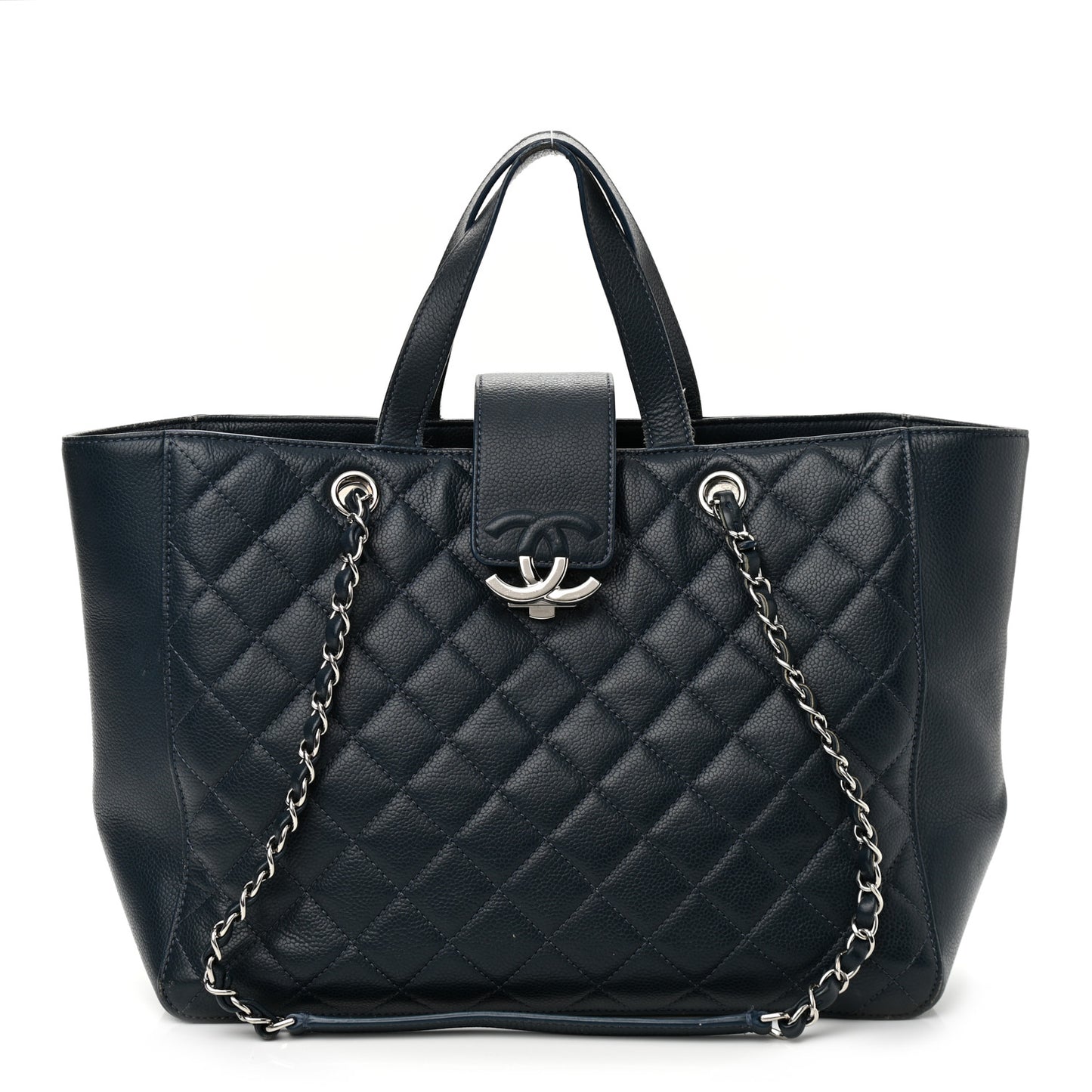 Caviar Quilted Large CC Box Shopping Tote Navy