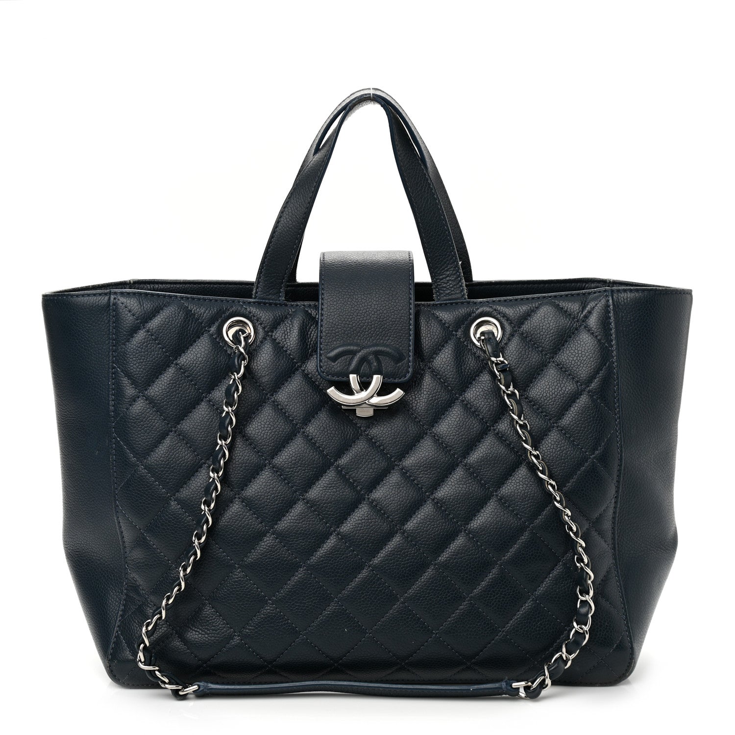 Chanel Caviar Quilted Large CC Box Shopping Tote Navy 1 of 24