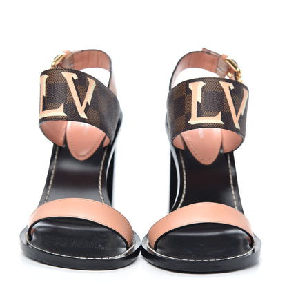 Louis Vuitton Calfskin Damier Ebene Passenger Heeled Sandals 39 2 of 9
