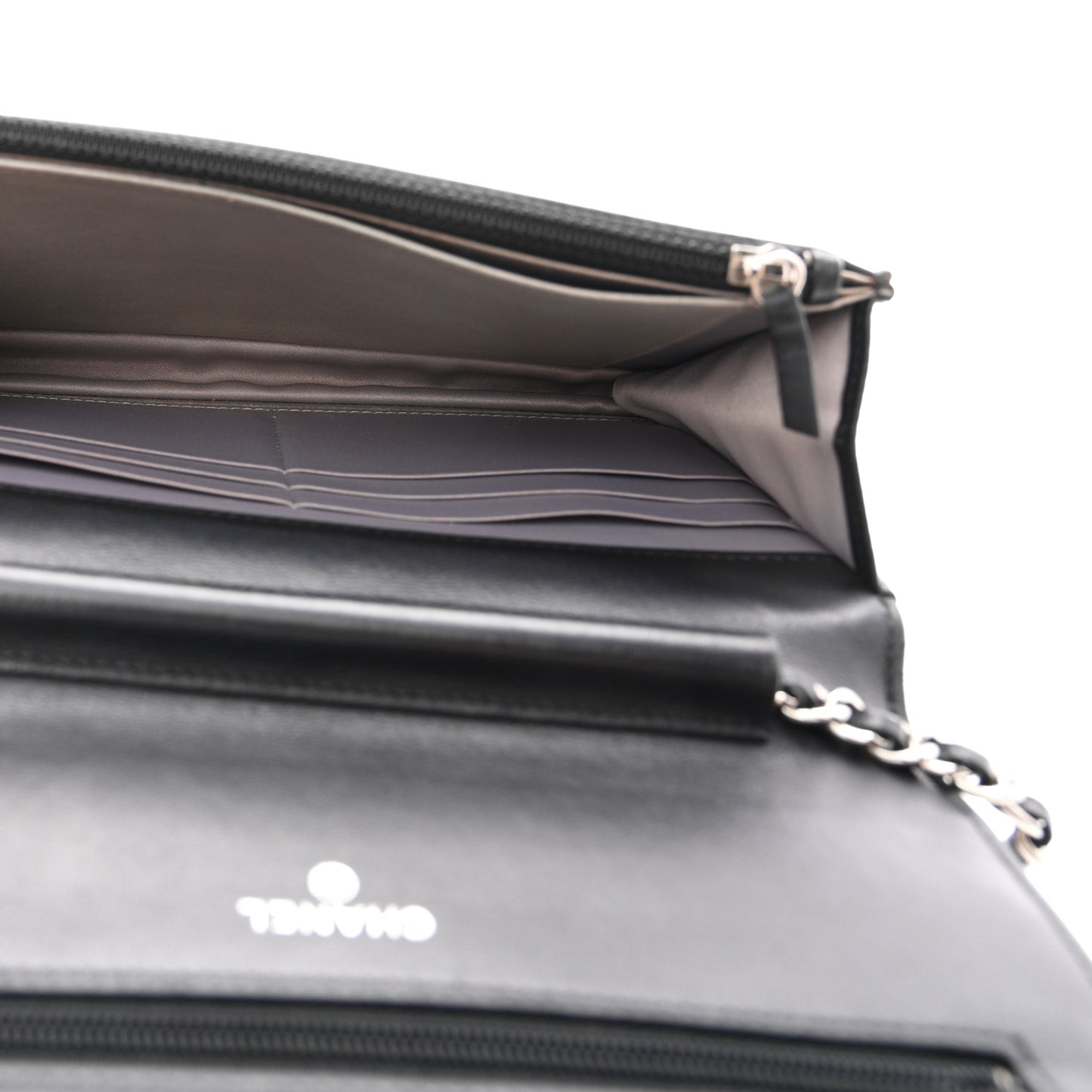 Lambskin Camellia Embossed Wallet On Chain WOC Black