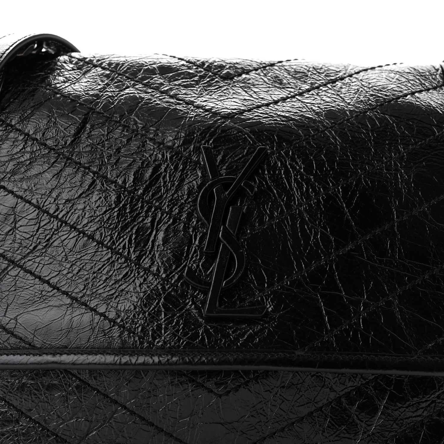 Saint Laurent Crinkled Calfskin Matelasse Monogram Medium Niki Chain Satchel Black 8 of 10