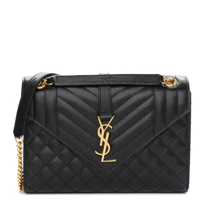 Saint Laurent Grain De Poudre Textured Mixed Matelasse Triquilt Medium Monogram Satchel Black 1 of 10