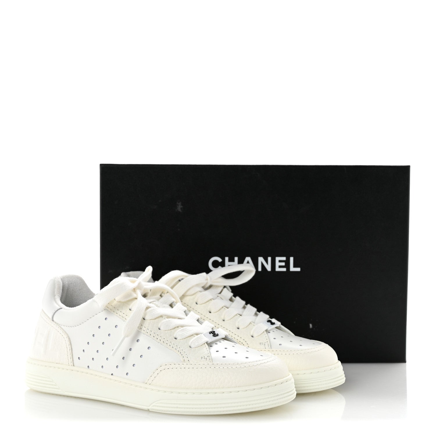 Chanel Grained Calfskin Fabric Womens Logo Sneakers 37.5 White 37.5 White 11 of 11