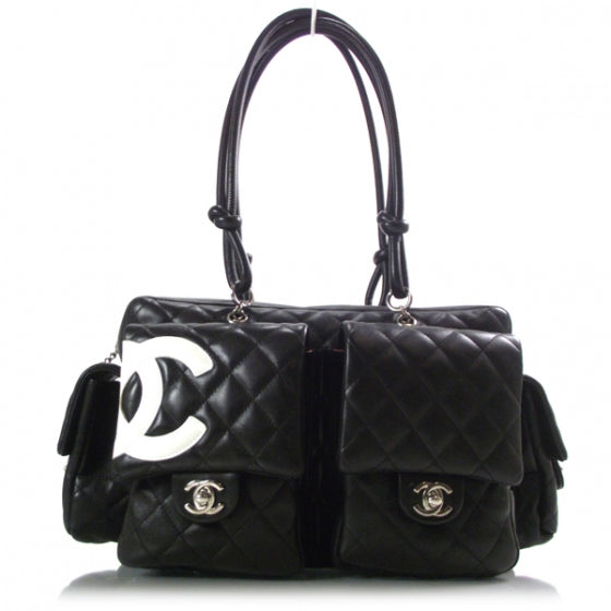 Calfskin Quilted Large Cambon Multipocket Reporter Black White