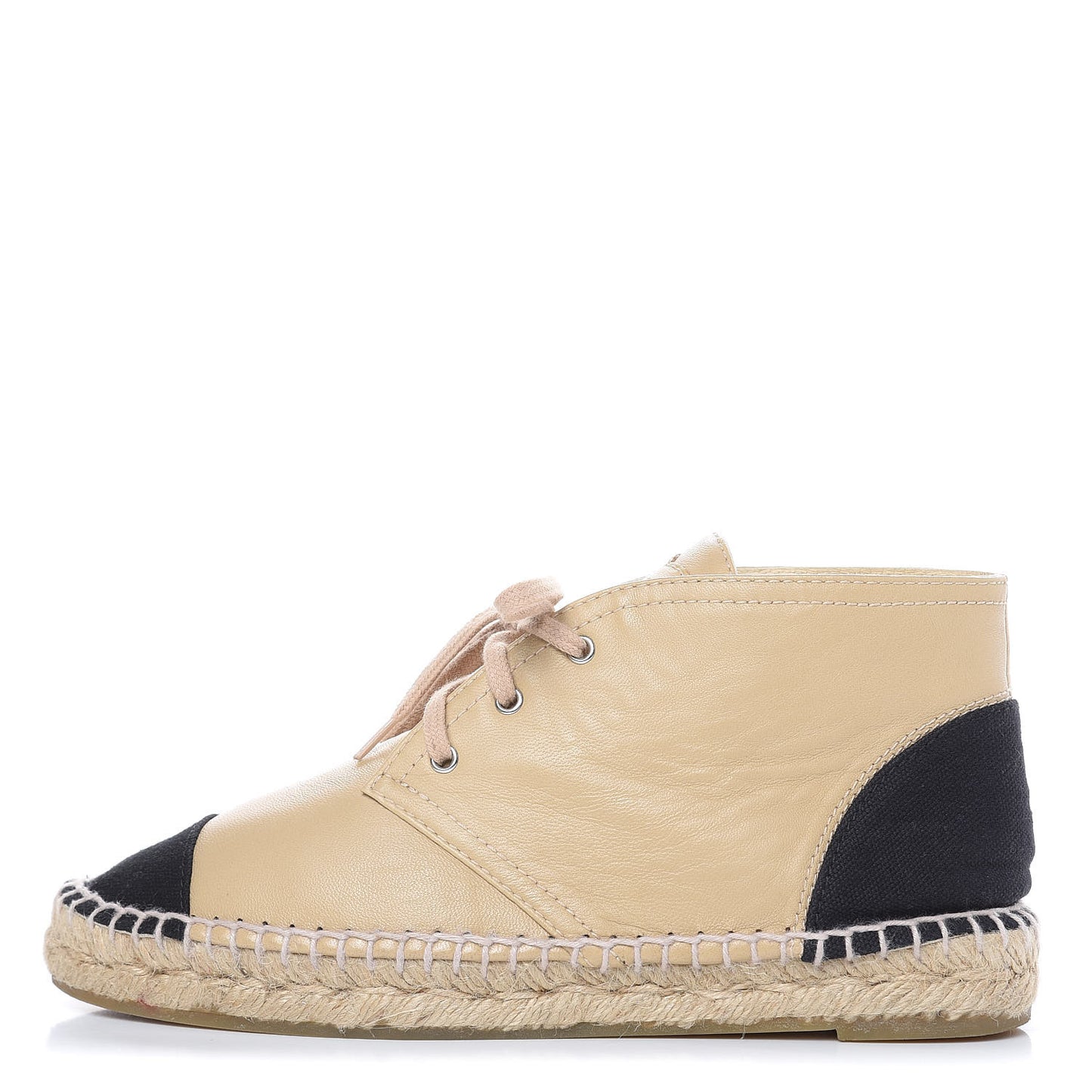 Lambskin Canvas Cap Toe Lace Up Espadrilles 37 Beige Black