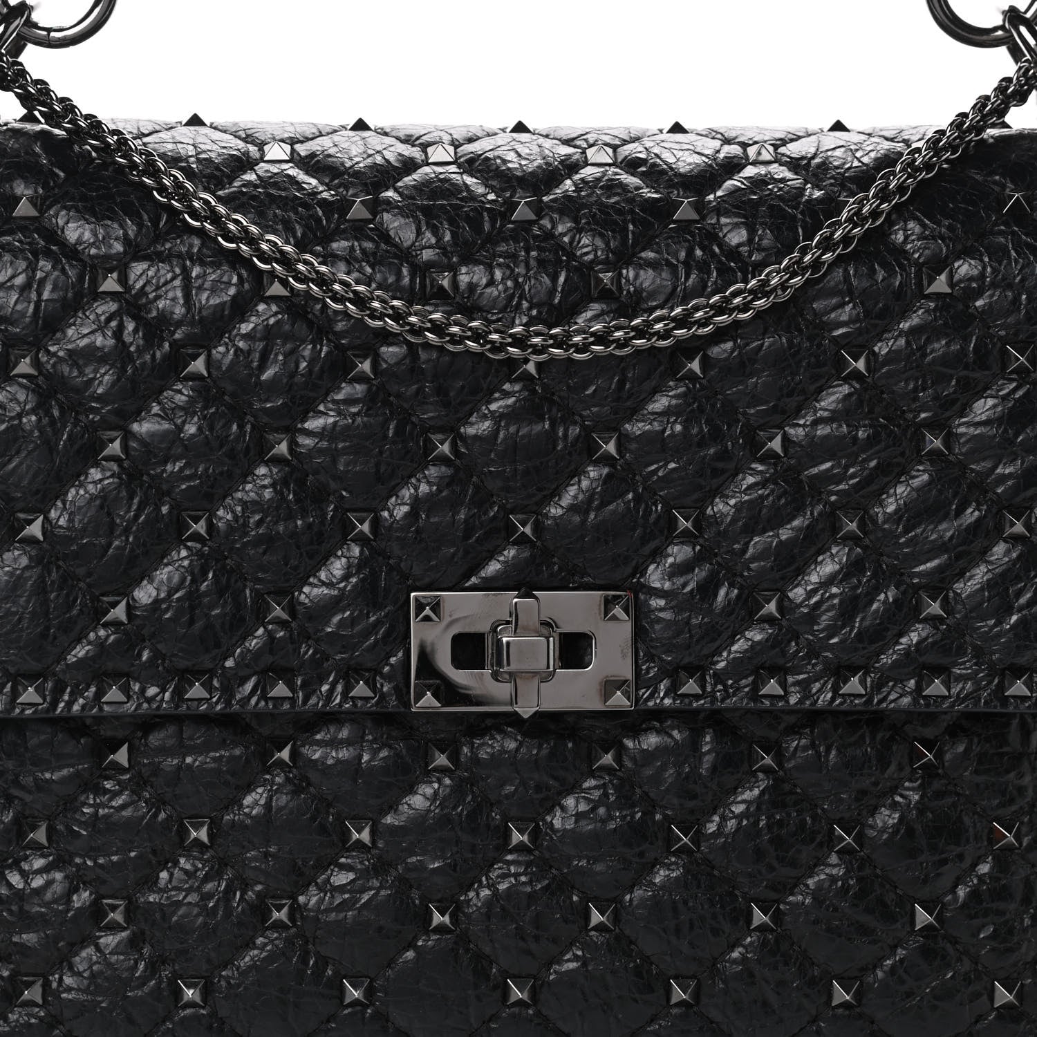 Valentino Garavani Craquele Nappa Large Rockstud Spike Shoulder Bag Black 9 of 9