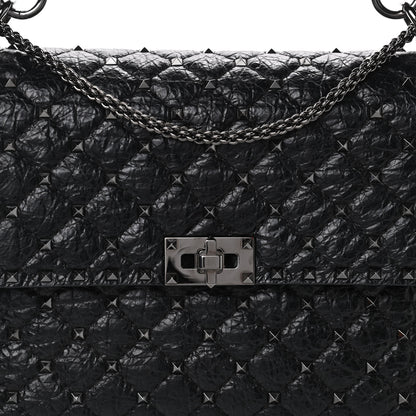 Valentino Garavani Craquele Nappa Large Rockstud Spike Shoulder Bag Black 9 of 9
