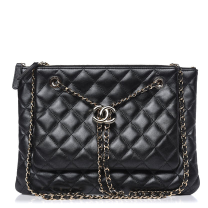 Chanel Shiny Lambskin Quilted Clutch With Chain Black 1 of 10