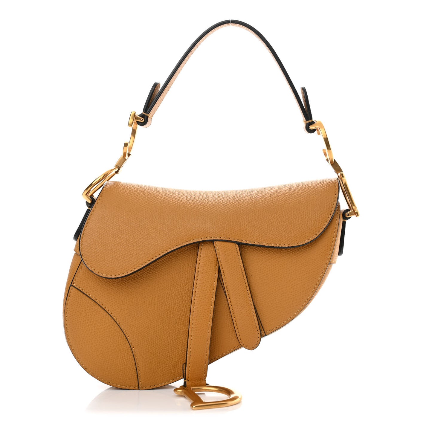 Grained Calfskin Mini Saddle Bag Dark Yellow