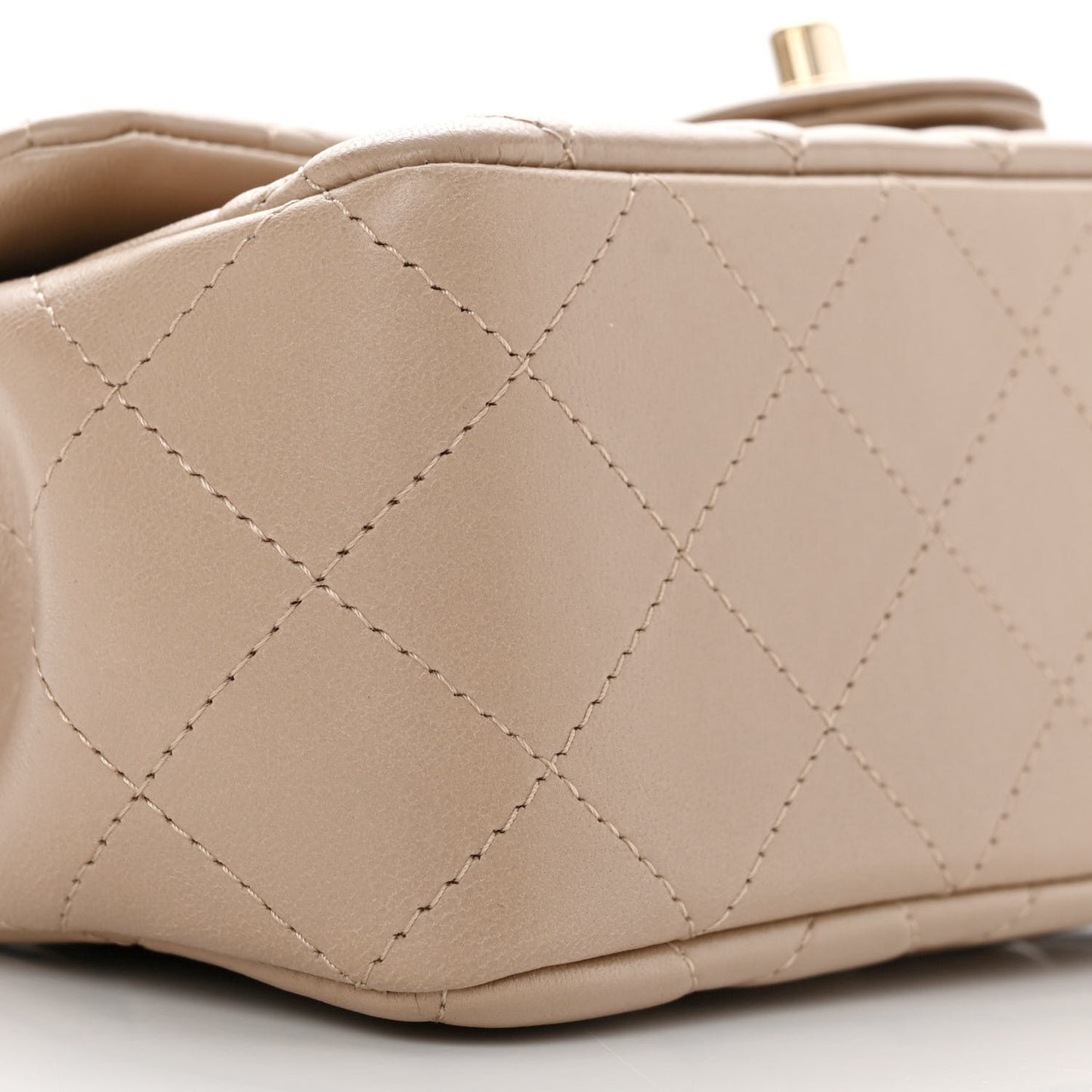 Lambskin Quilted Mini Rectangular Flap Dark Beige