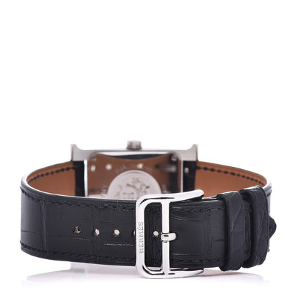 Hermes Stainless Steel Alligator Diamond Bezel 26mm Heure H Hour Automatic Watch Noir 4 of 6