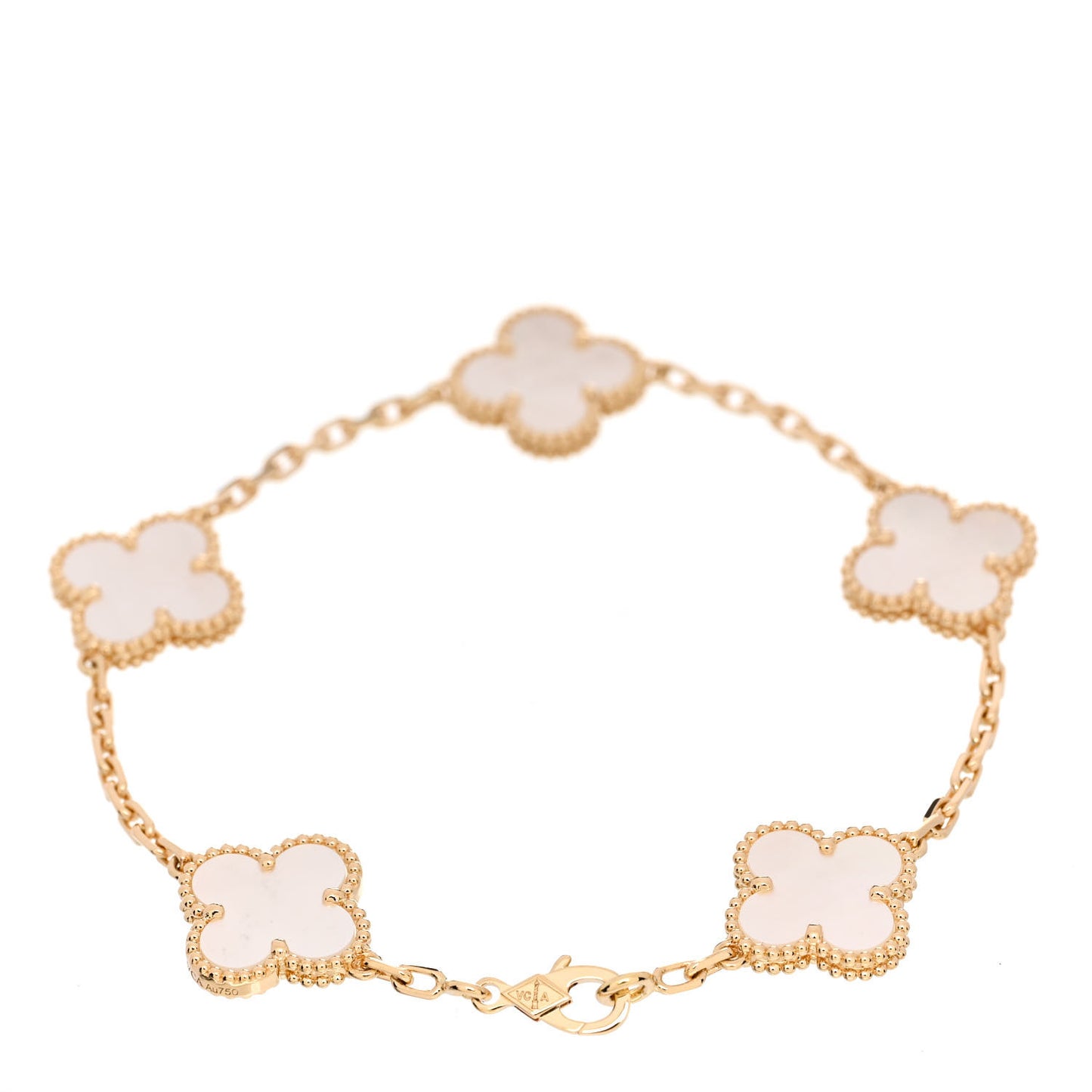 18K Yellow Gold Mother of Pearl 5 Motifs Vintage Alhambra Bracelet