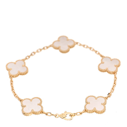 Van Cleef & Arpels 18K Yellow Gold Mother of Pearl 5 Motifs Vintage Alhambra Bracelet 2 of 5