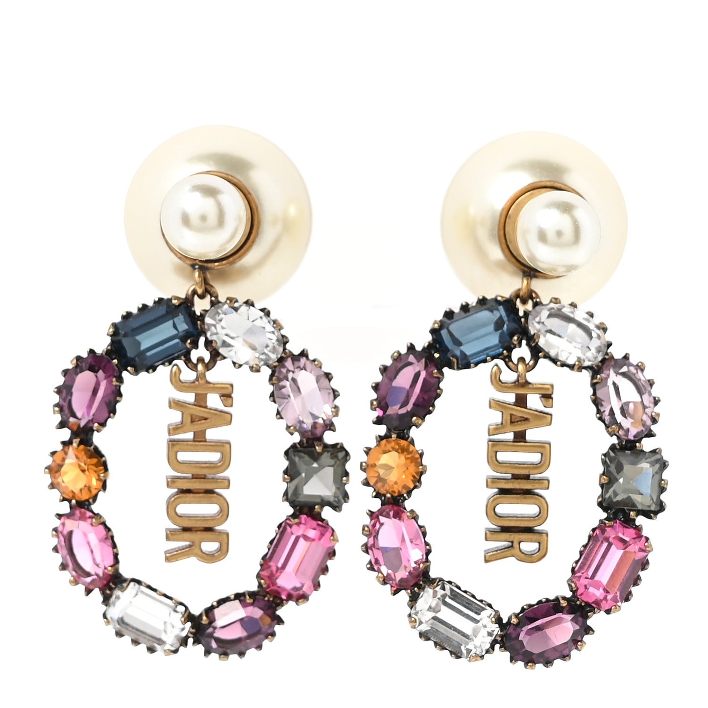Pearl Crystal J'adior Tribal Earrings Gold Multicolor