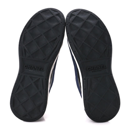 Chanel Suede Calfskin Nylon Grosgrain CC Sneakers 37.5 Navy Blue 5 of 10