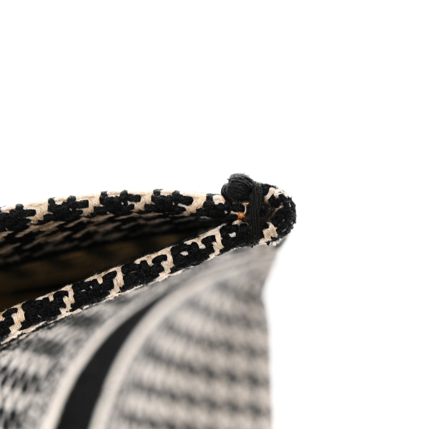 Christian Dior Canvas Houndstooth Embroidered Medium Book Tote Black White 24 of 27