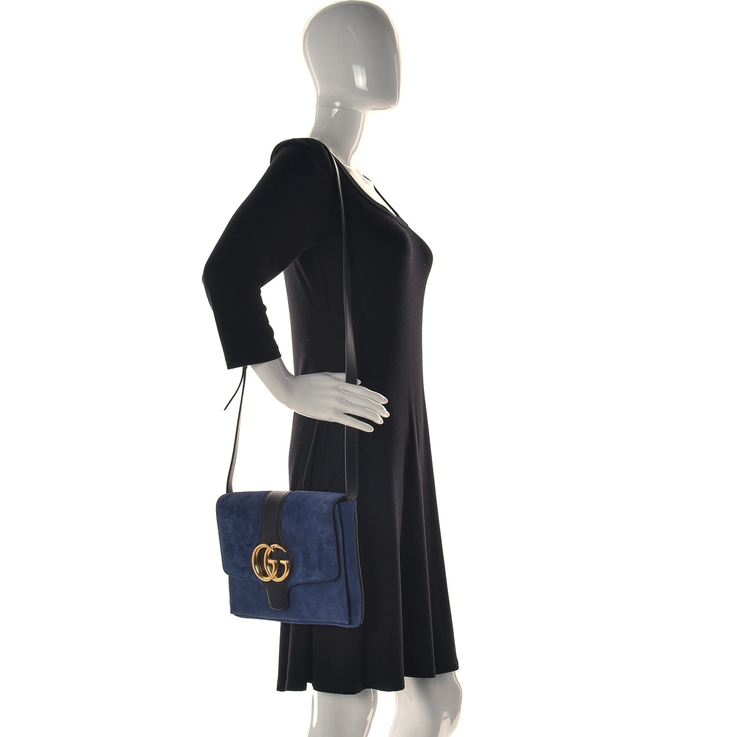 Gucci Suede Medium Arli Flap Shoulder Bag Blue Ink Black 3 of 13