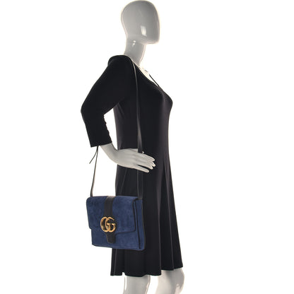Gucci Suede Medium Arli Flap Shoulder Bag Blue Ink Black 3 of 13